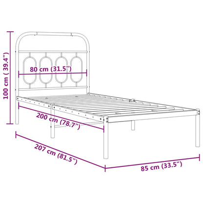White Metal Bed Frame with Headboard, 80x200cm, No Mattress