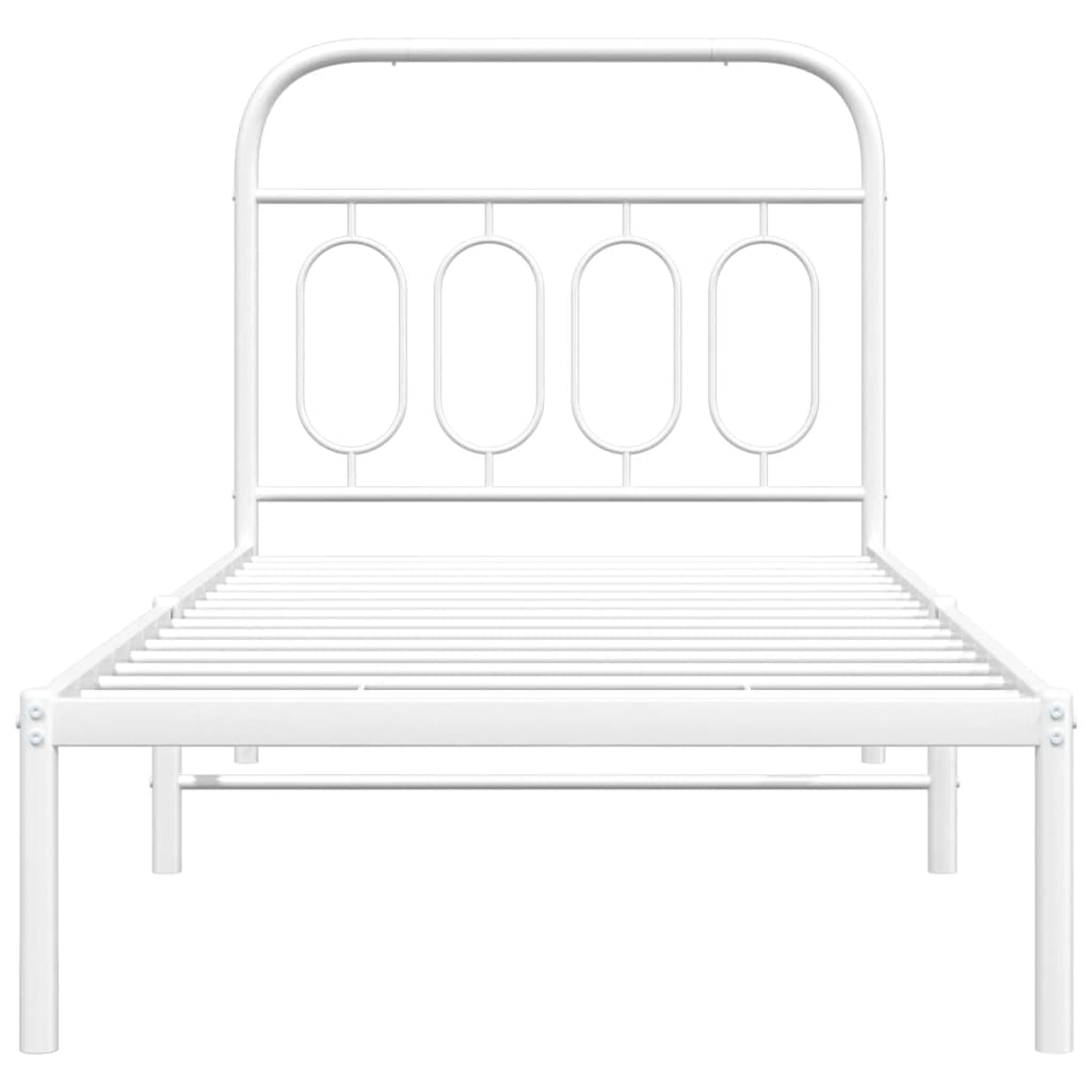 White Metal Bed Frame with Headboard 90x200cm - Durable Design