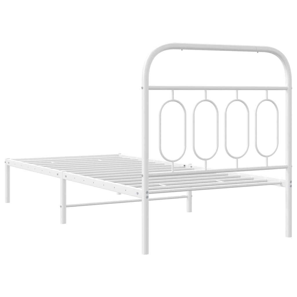 White Metal Bed Frame with Headboard 90x200cm - Durable Design
