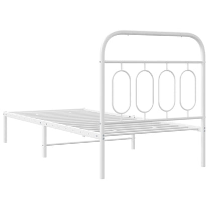 White Metal Bed Frame with Headboard 90x200cm - Durable Design