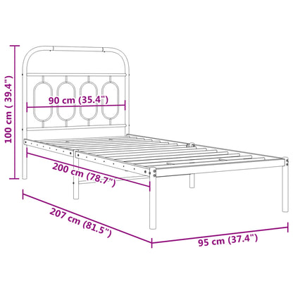 White Metal Bed Frame with Headboard 90x200cm - Durable Design