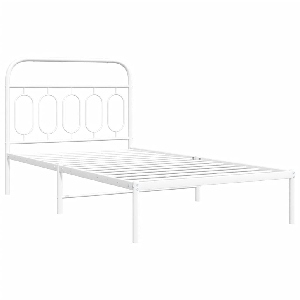 White Metal Bed Frame with Headboard - 100x190cm, No Mattress