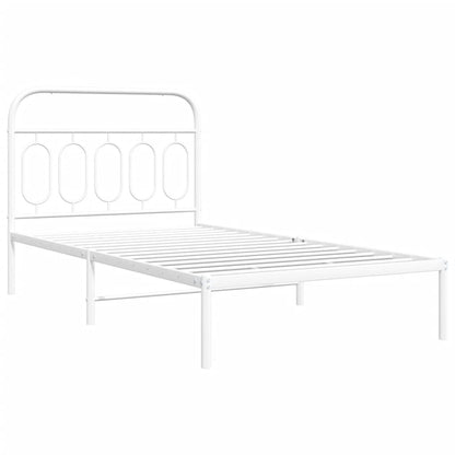 White Metal Bed Frame with Headboard - 100x190cm, No Mattress