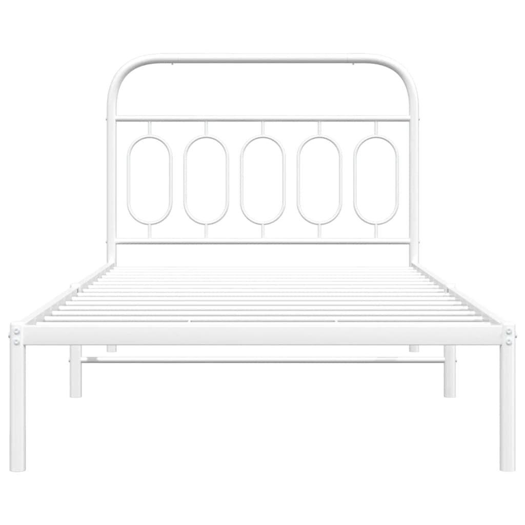 White Metal Bed Frame with Headboard - 100x190cm, No Mattress