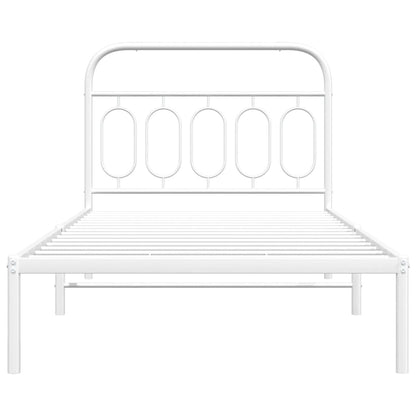 White Metal Bed Frame with Headboard - 100x190cm, No Mattress