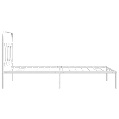 White Metal Bed Frame with Headboard - 100x190cm, No Mattress
