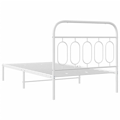 White Metal Bed Frame with Headboard - 100x190cm, No Mattress