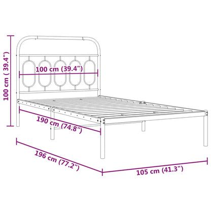 White Metal Bed Frame with Headboard - 100x190cm, No Mattress
