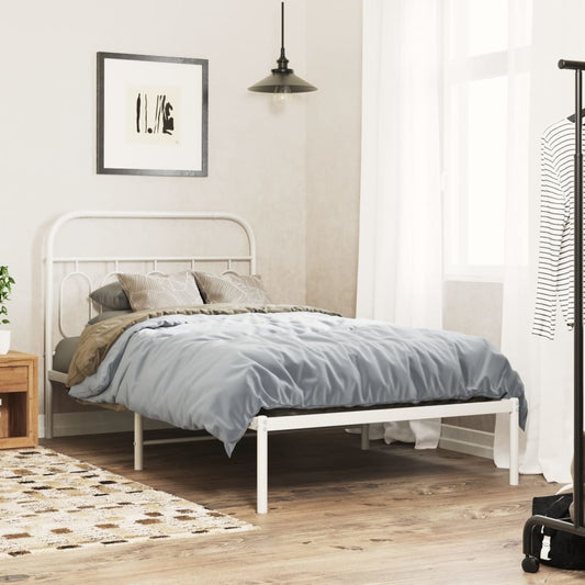 White Metal Bed Frame with Headboard - 100x190cm, No Mattress