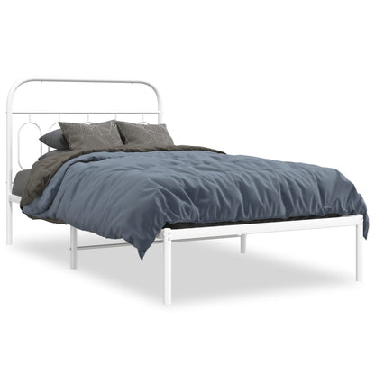 White Metal Bed Frame with Headboard, 100x200cm - No Mattress Included