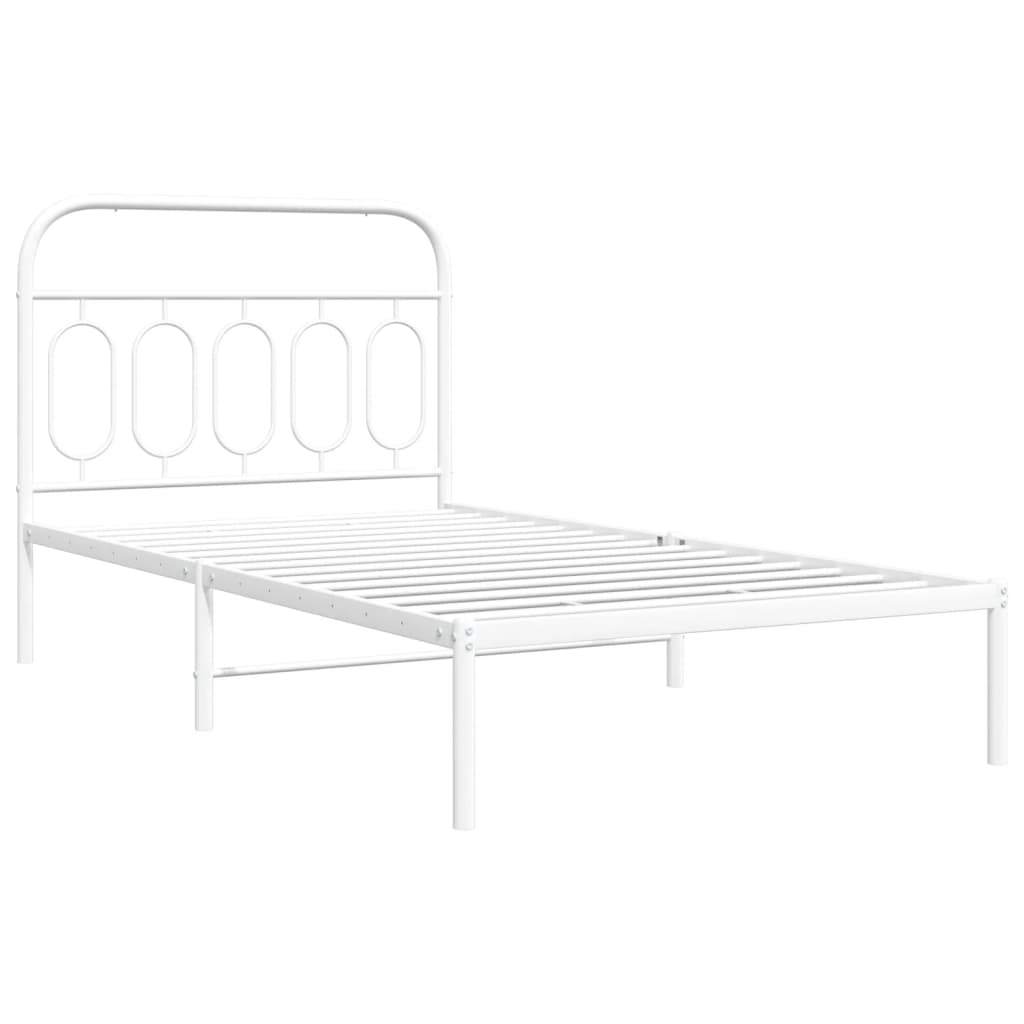 White Metal Bed Frame with Headboard, 100x200cm - No Mattress Included