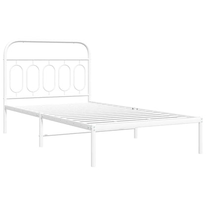 White Metal Bed Frame with Headboard, 100x200cm - No Mattress Included