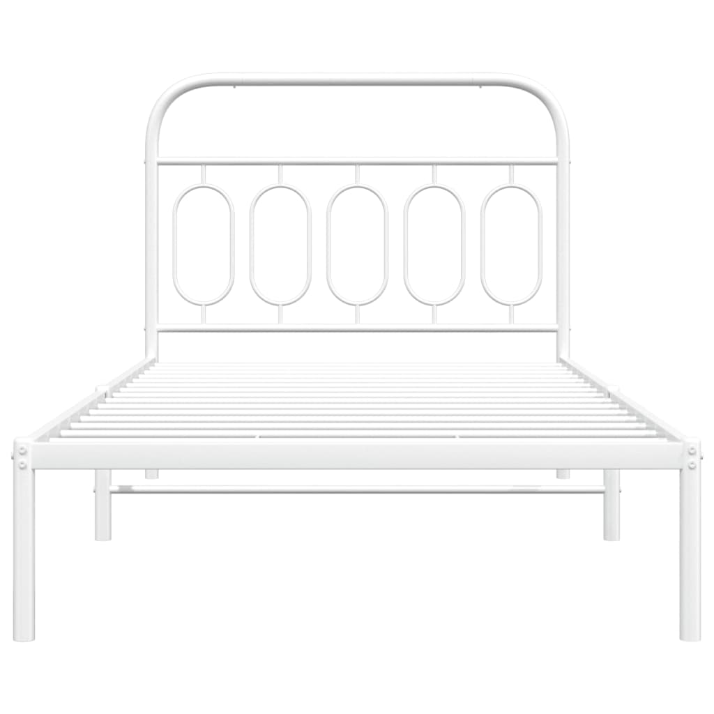 White Metal Bed Frame with Headboard, 100x200cm - No Mattress Included