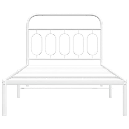 White Metal Bed Frame with Headboard, 100x200cm - No Mattress Included