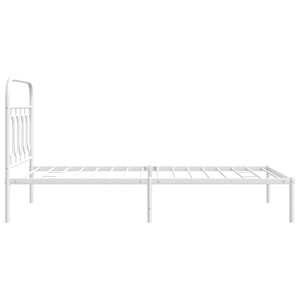 White Metal Bed Frame with Headboard, 100x200cm - No Mattress Included