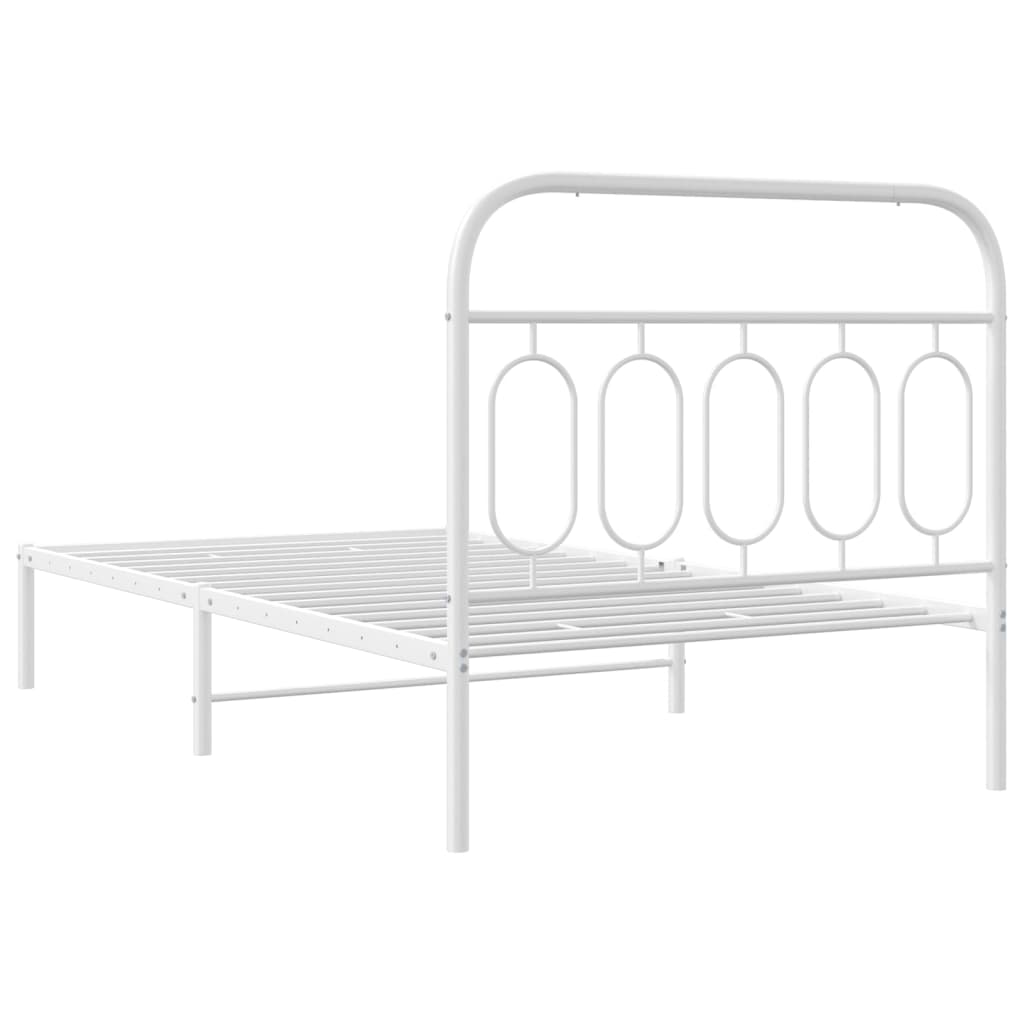 White Metal Bed Frame with Headboard, 100x200cm - No Mattress Included