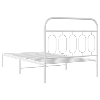 White Metal Bed Frame with Headboard, 100x200cm - No Mattress Included