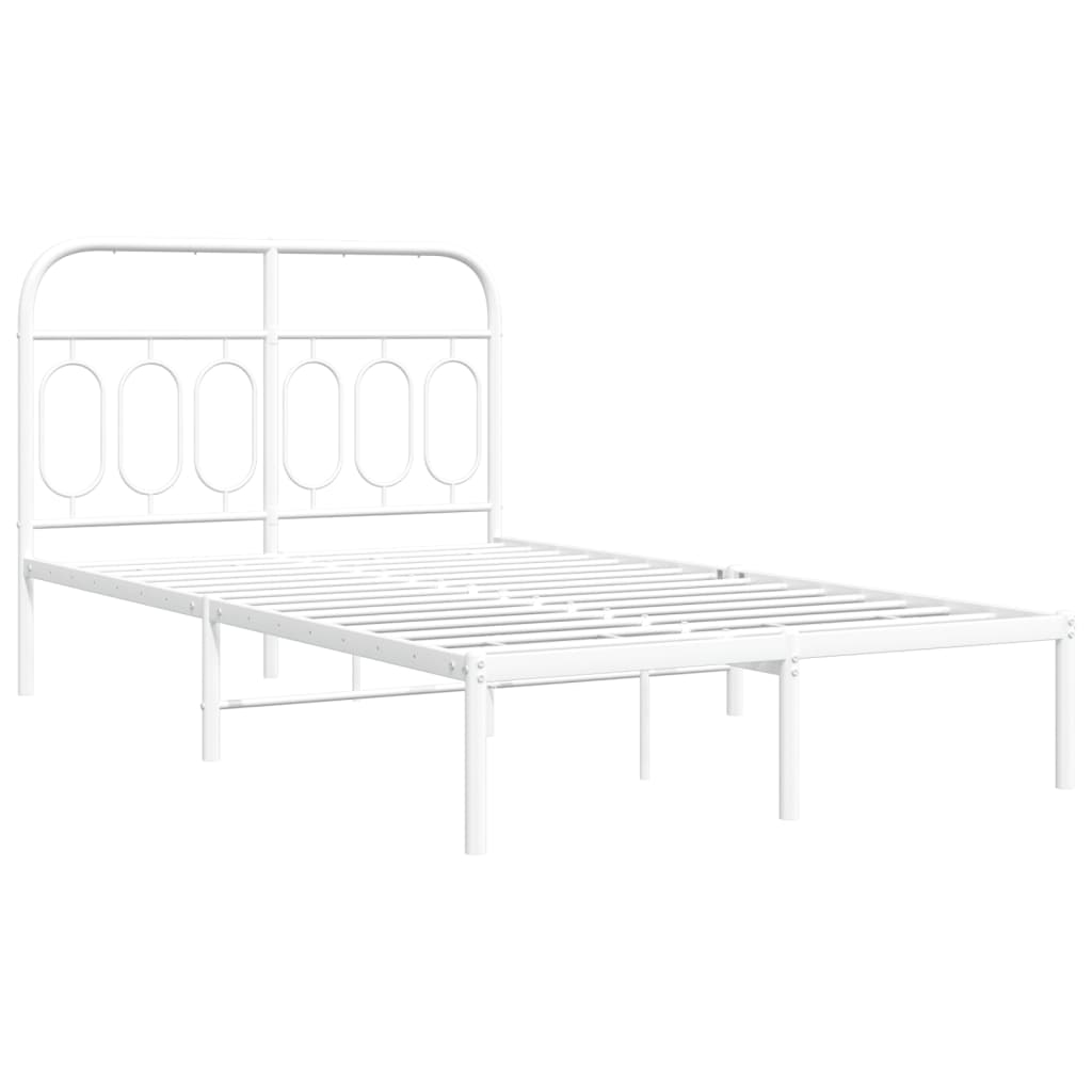 White Metal Bed Frame with Headboard, 120x190cm, No Mattress Included