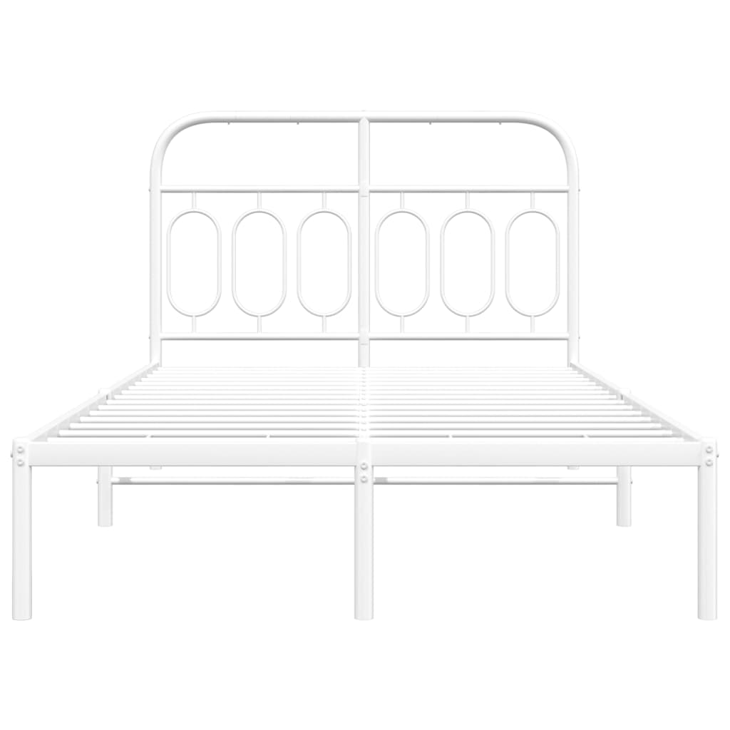 White Metal Bed Frame with Headboard, 120x190cm, No Mattress Included