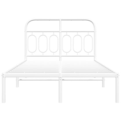 White Metal Bed Frame with Headboard, 120x190cm, No Mattress Included