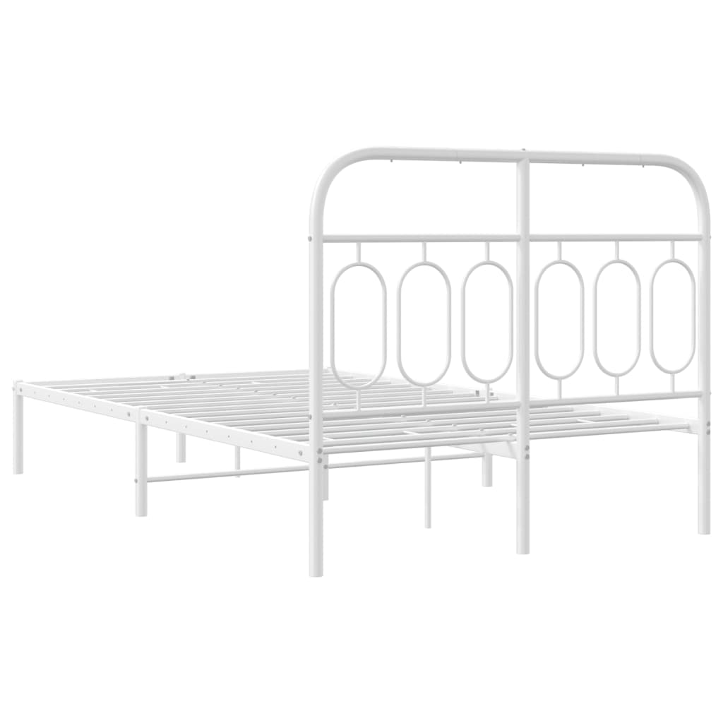 White Metal Bed Frame with Headboard, 120x190cm, No Mattress Included