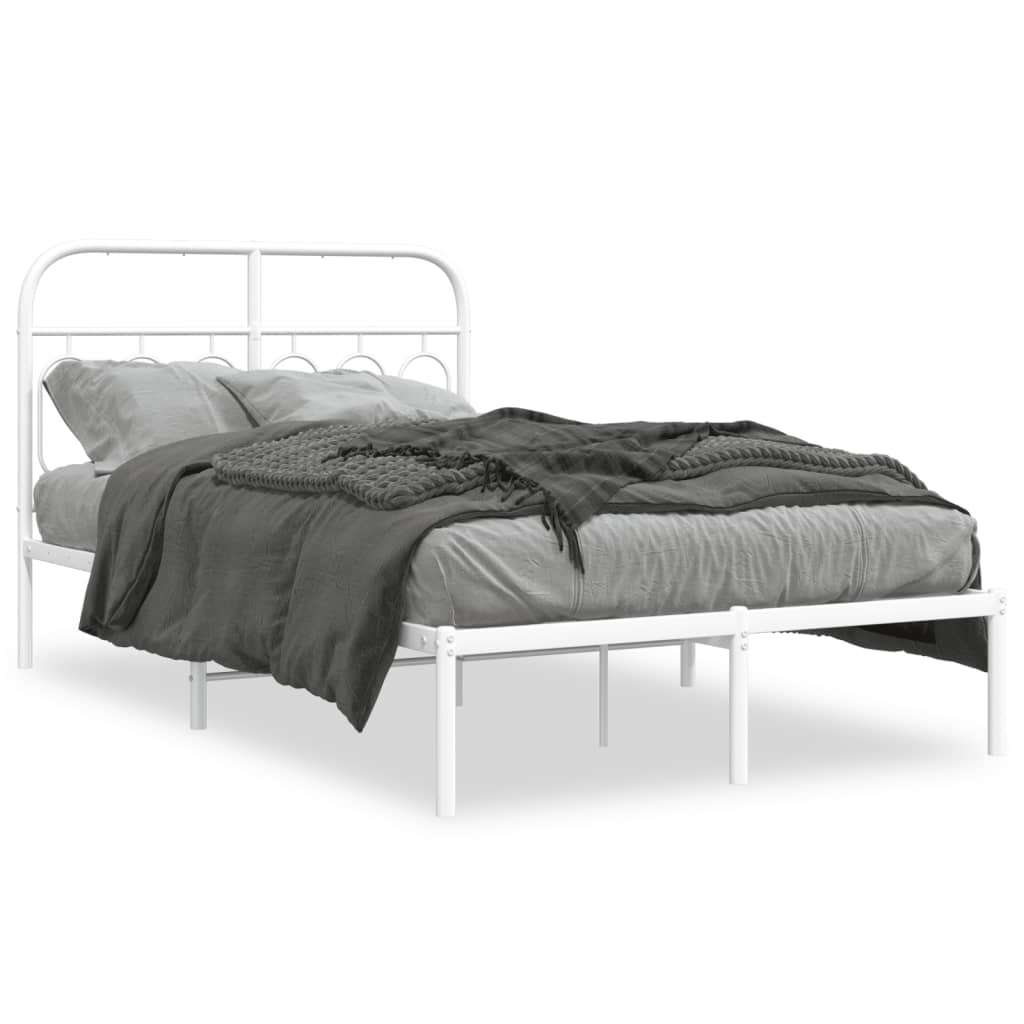 White Metal Bed Frame with Headboard - 120x200cm, No Mattress