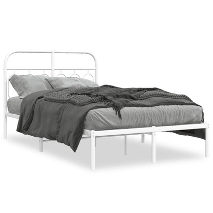 White Metal Bed Frame with Headboard - 120x200cm, No Mattress