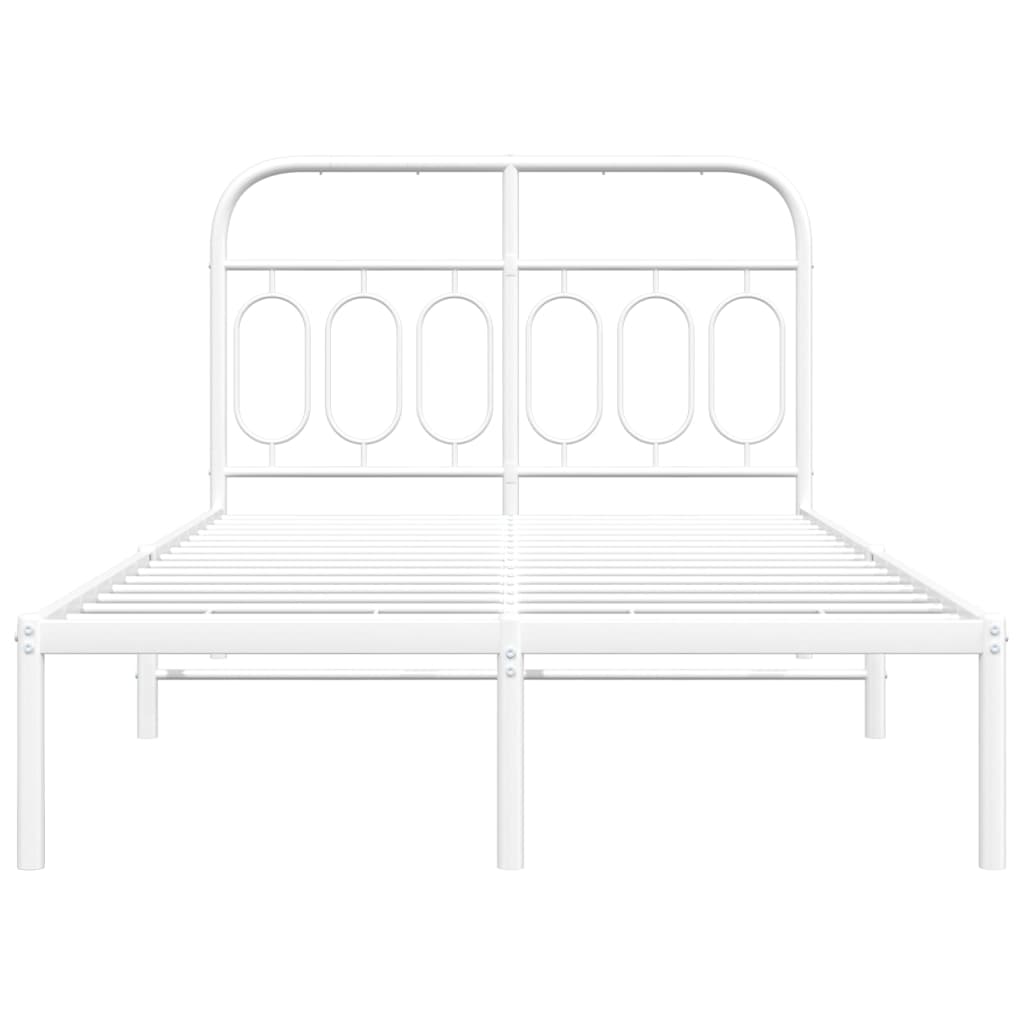White Metal Bed Frame with Headboard - 120x200cm, No Mattress
