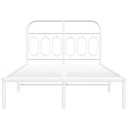White Metal Bed Frame with Headboard - 120x200cm, No Mattress