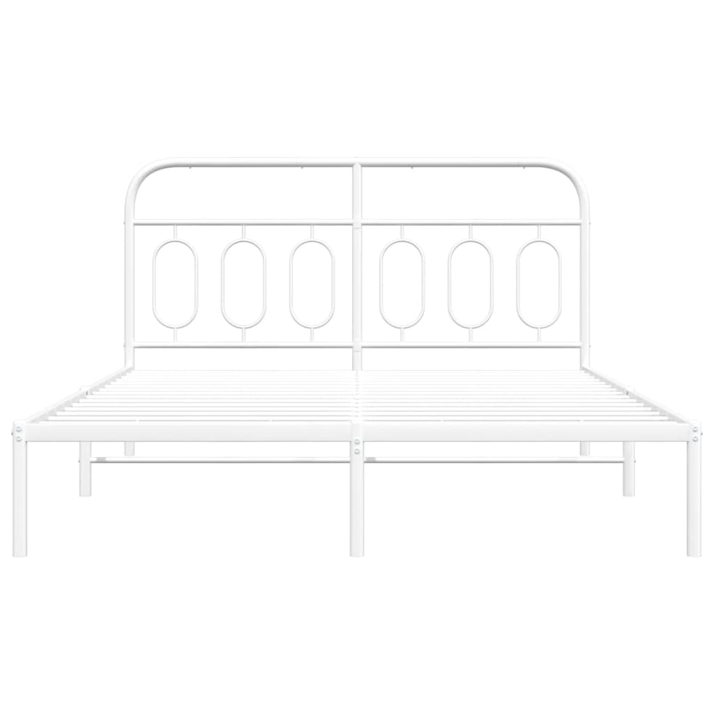 White Metal Bed Frame with Headboard, 140x190cm - No Mattress Included