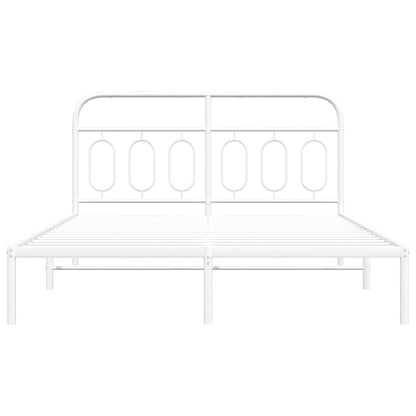 White Metal Bed Frame with Headboard, 140x190cm - No Mattress Included