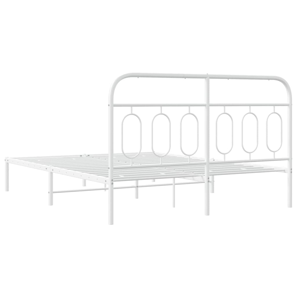 White Metal Bed Frame with Headboard, 140x190cm - No Mattress Included