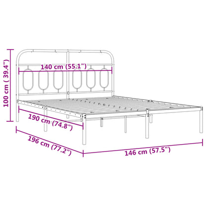 White Metal Bed Frame with Headboard, 140x190cm - No Mattress Included