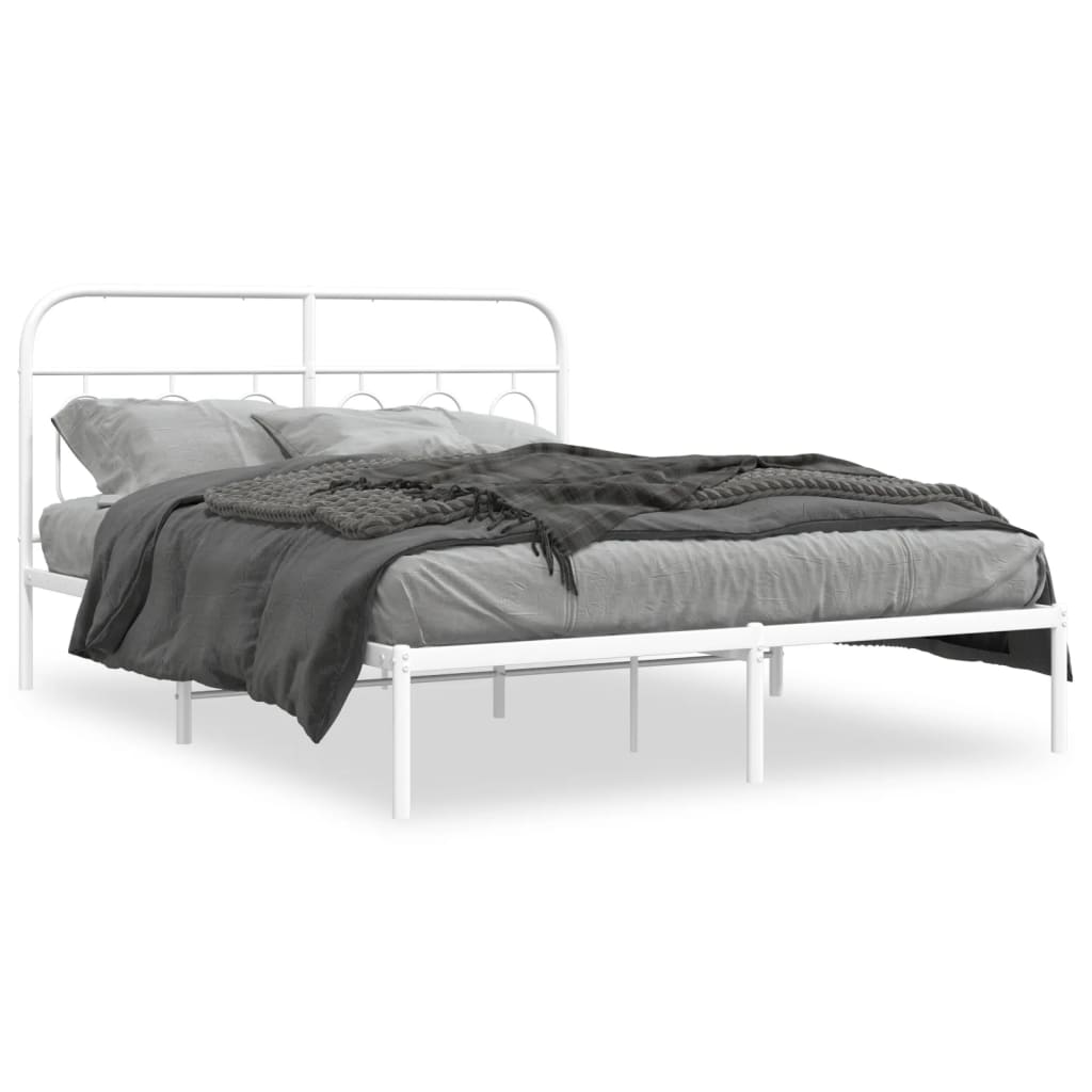 White Metal Bed Frame with Headboard, 140x200cm, No Mattress