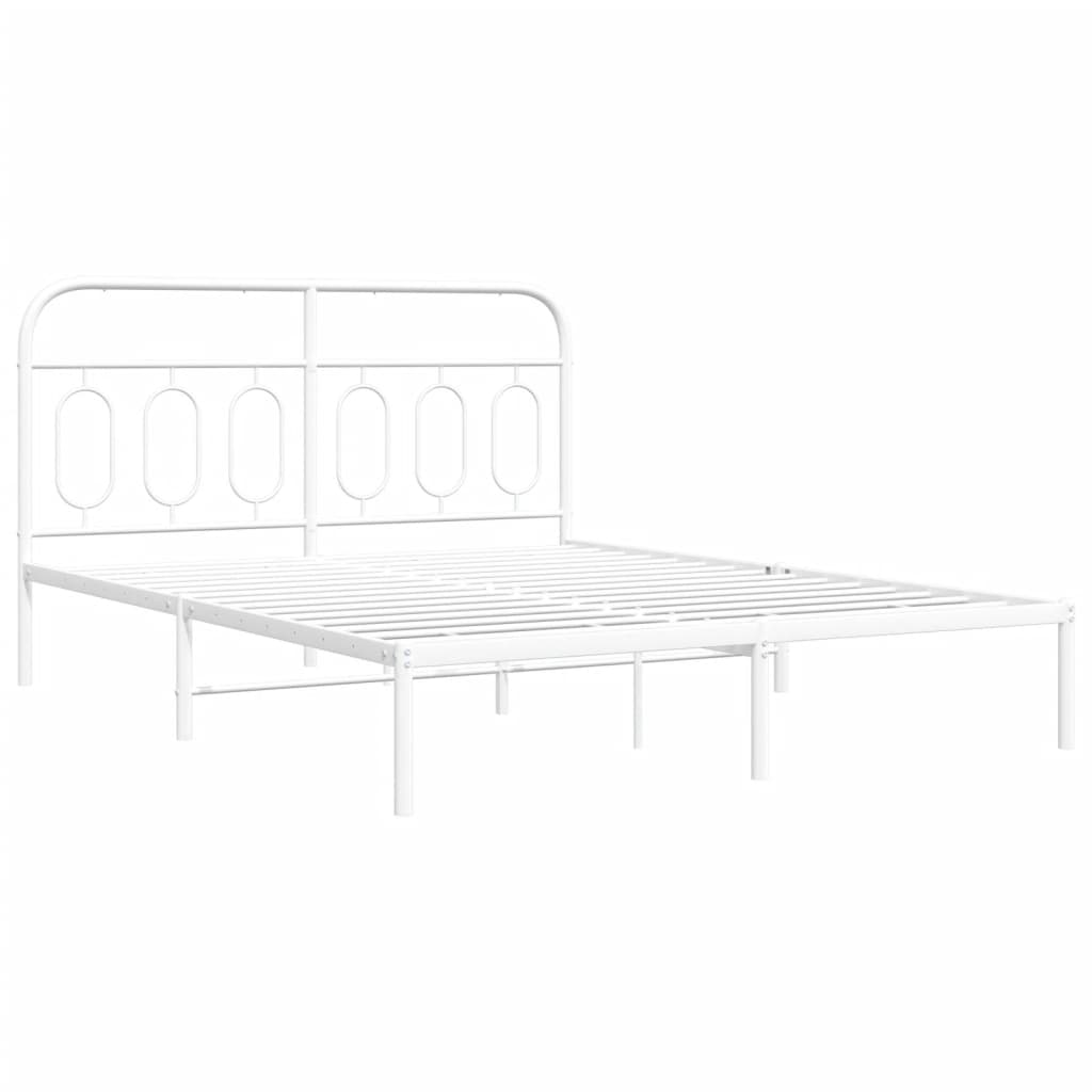White Metal Bed Frame with Headboard, 140x200cm, No Mattress
