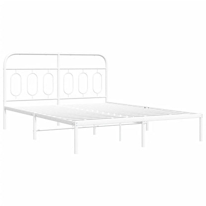 White Metal Bed Frame with Headboard, 140x200cm, No Mattress