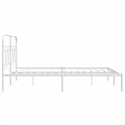 White Metal Bed Frame with Headboard, 140x200cm, No Mattress