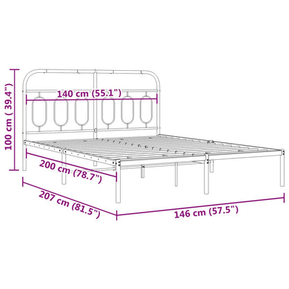 White Metal Bed Frame with Headboard, 140x200cm, No Mattress