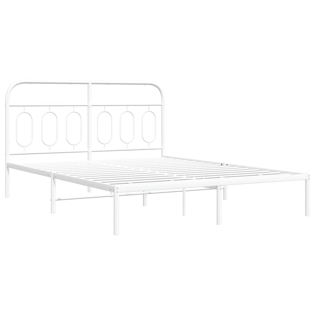 Elegant White Metal Bed Frame with Headboard - 150x200cm