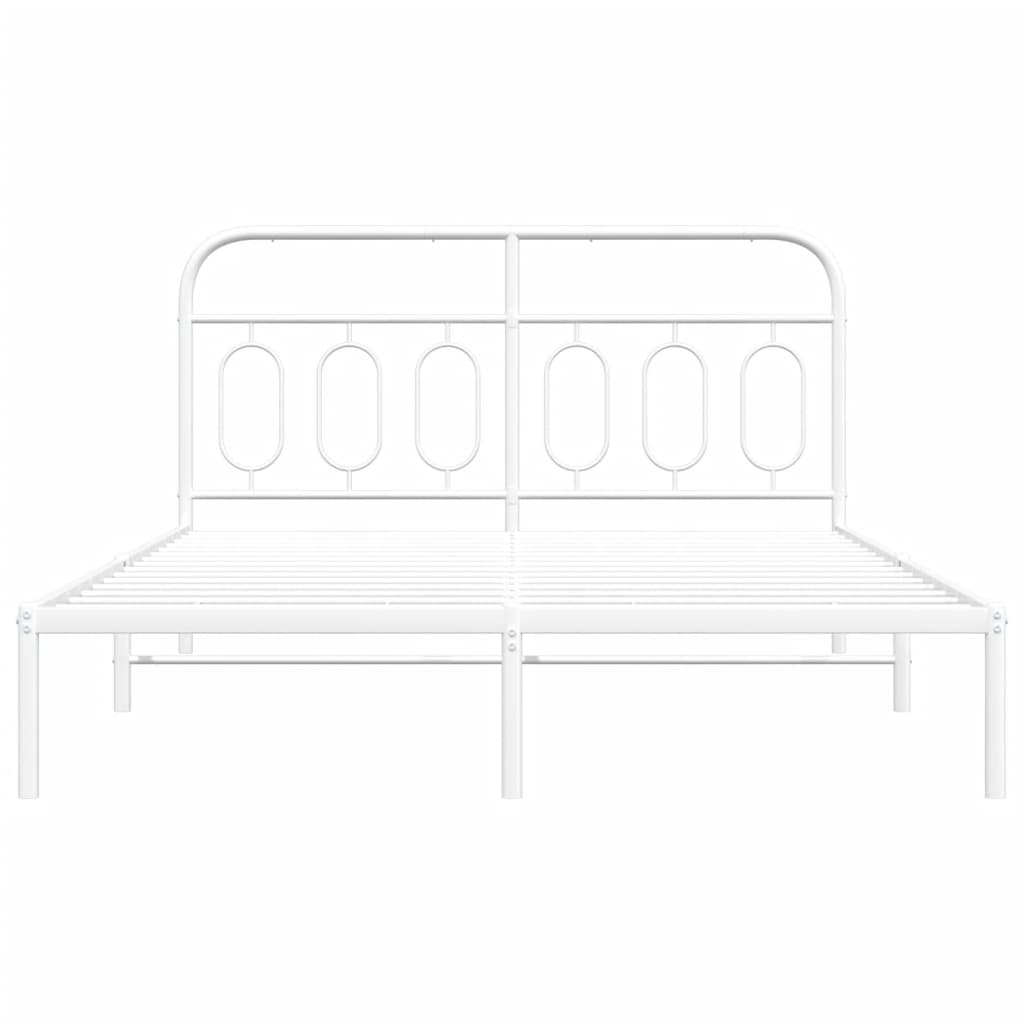Elegant White Metal Bed Frame with Headboard - 150x200cm