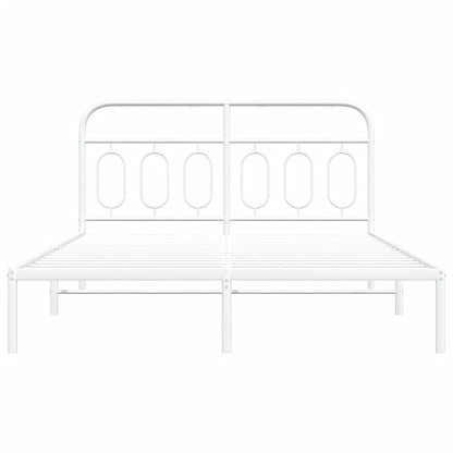Elegant White Metal Bed Frame with Headboard - 150x200cm