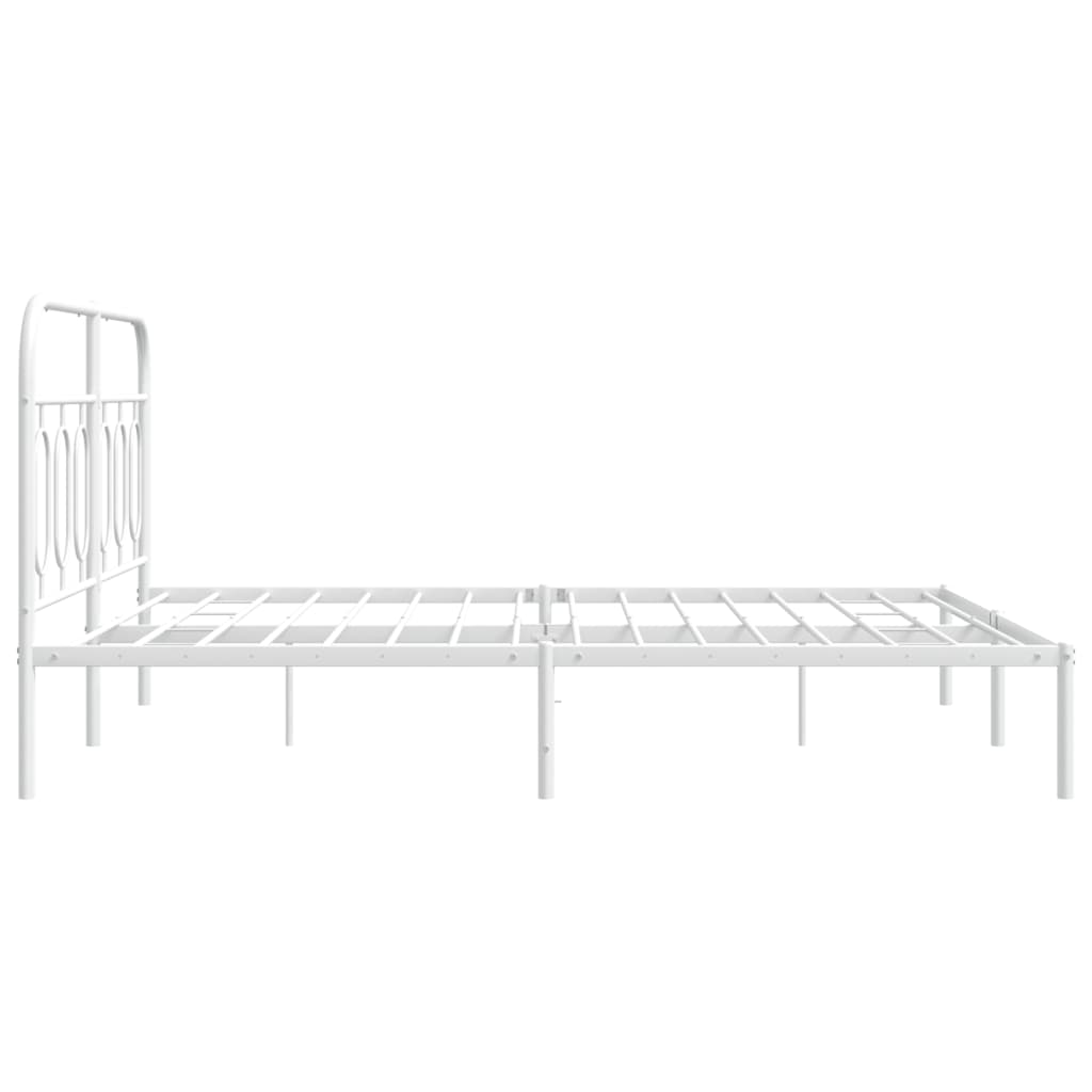 Elegant White Metal Bed Frame with Headboard - 150x200cm