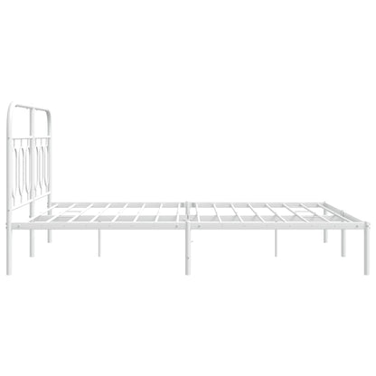 Elegant White Metal Bed Frame with Headboard - 150x200cm