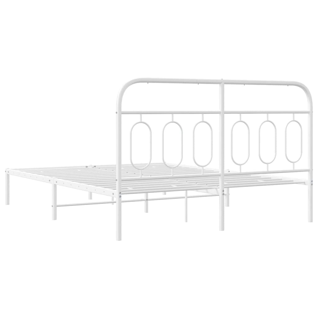 Elegant White Metal Bed Frame with Headboard - 150x200cm