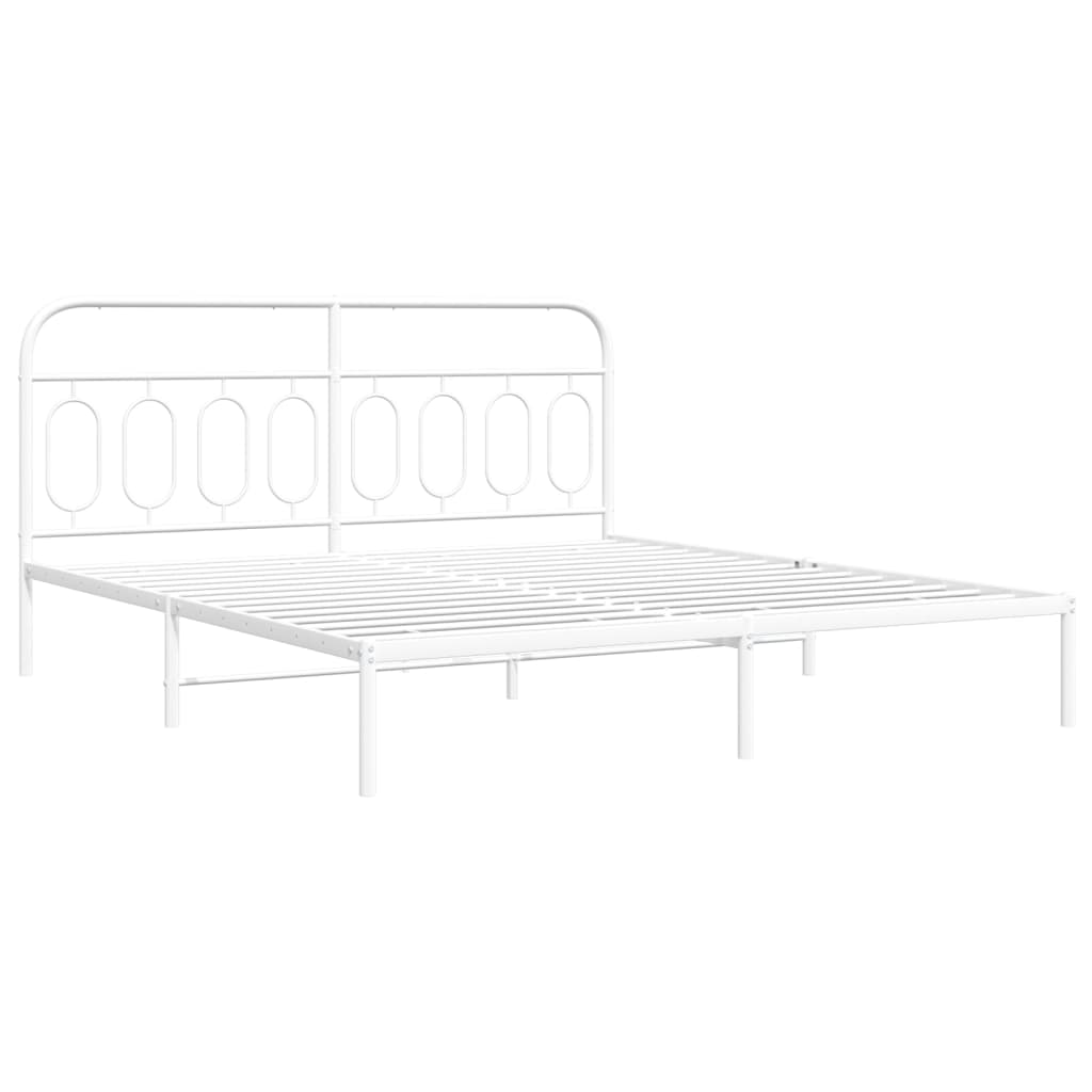 Elegant White Metal Bed Frame with Headboard 180x200cm