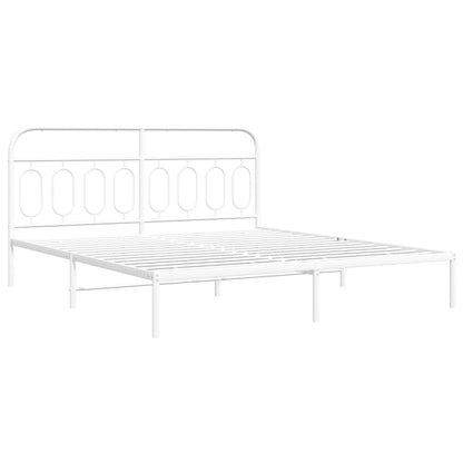 Elegant White Metal Bed Frame with Headboard 180x200cm