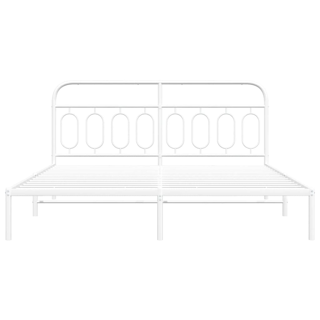 Elegant White Metal Bed Frame with Headboard 180x200cm