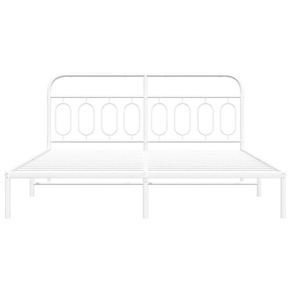 Elegant White Metal Bed Frame with Headboard 180x200cm
