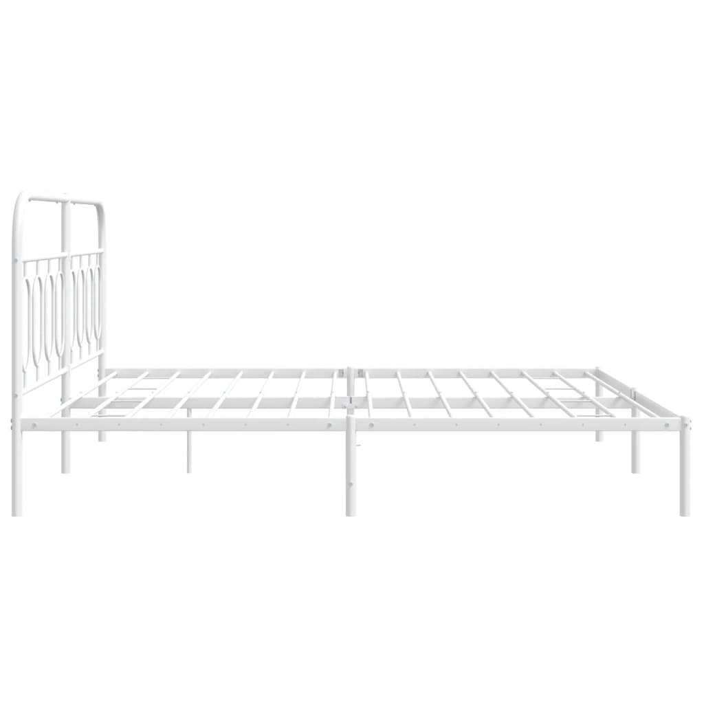 Elegant White Metal Bed Frame with Headboard 180x200cm