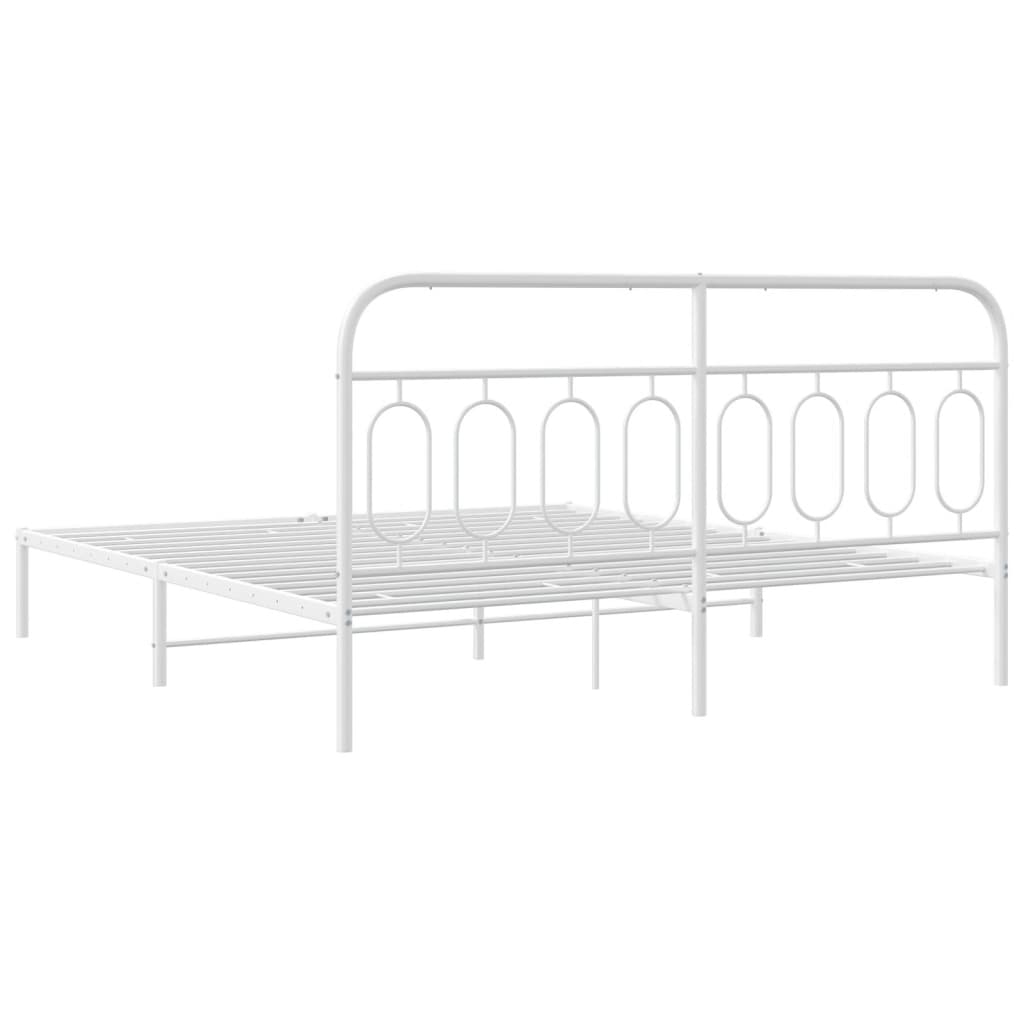 Elegant White Metal Bed Frame with Headboard 180x200cm